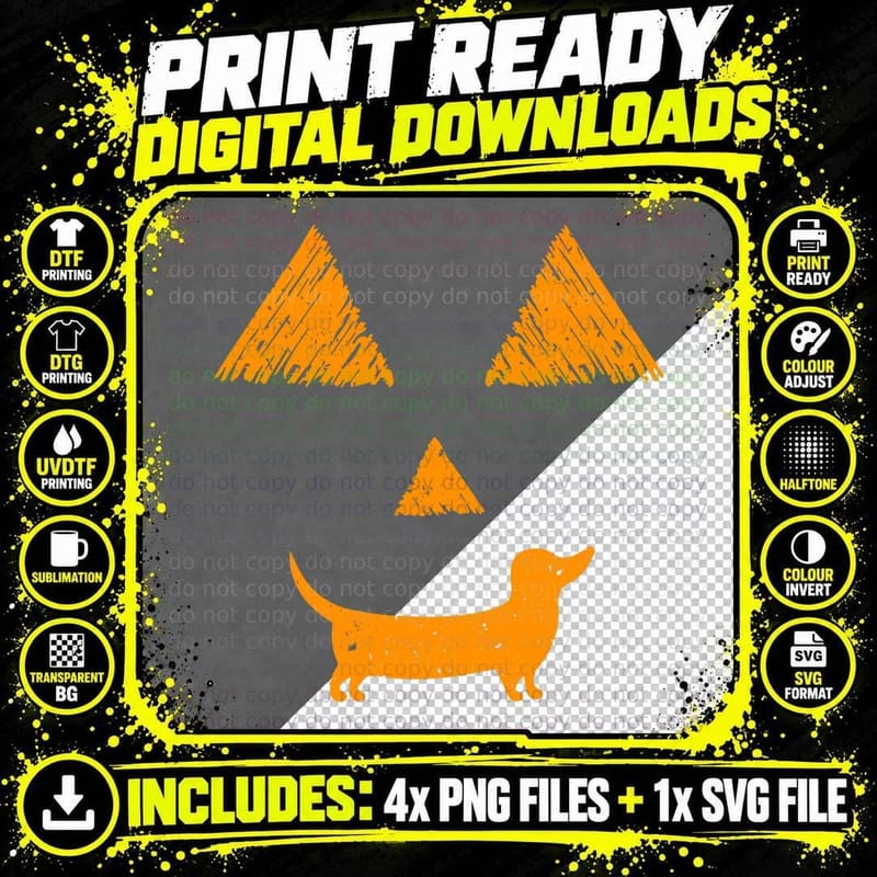Vintage Halloween Pumpkin Dachshund Jack-O-Lantern Png SVG Digital Bundle