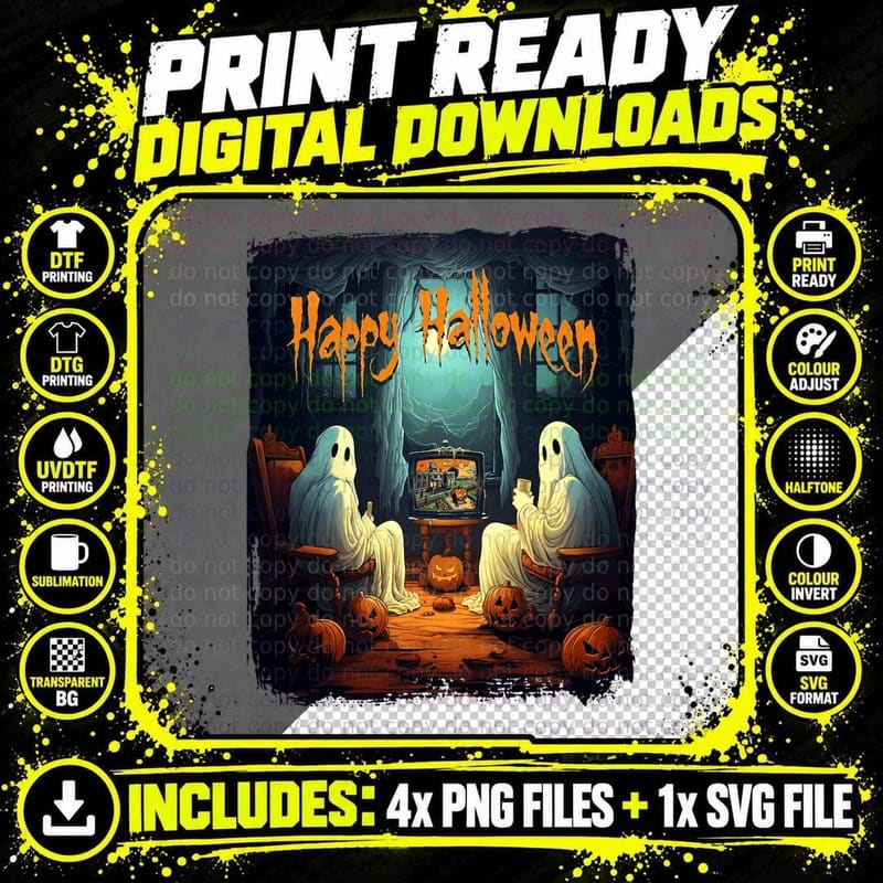 Vintage Happy Halloween Scary Ghost Horror Movie Pumpkin Png SVG Digital Bundle