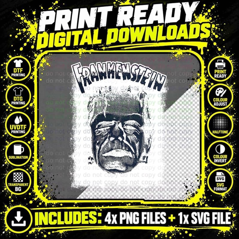 Vintage Horror Movie Monster Halloween Frankenstein Png SVG Digital Bundle