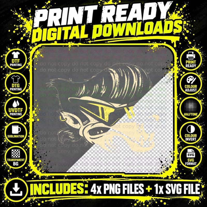 Vintage Horror Rockabilly Wolf Psychobilly Punk Art Png SVG Digital Bundle