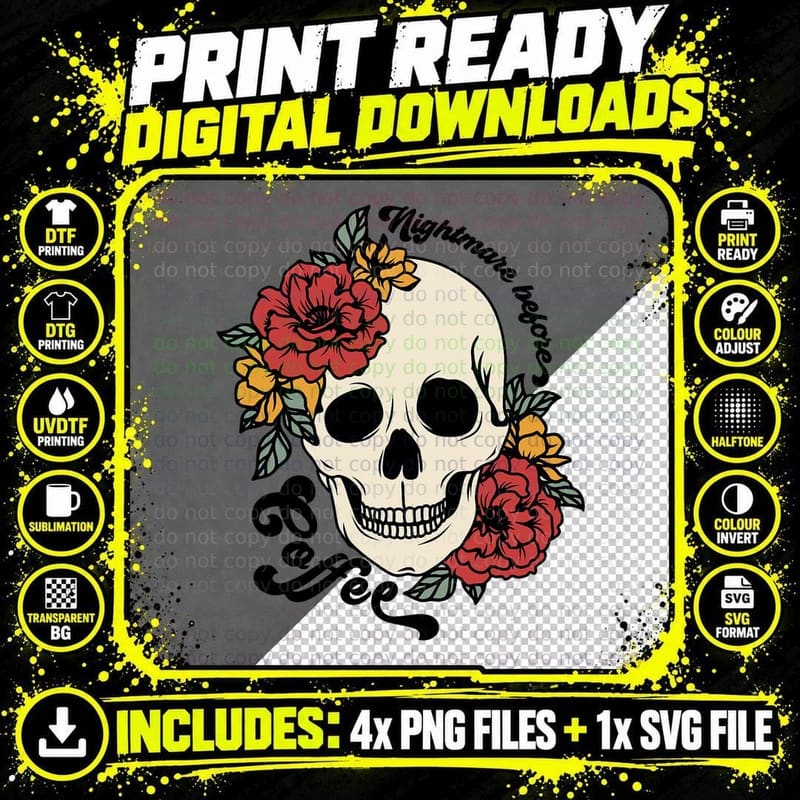 Vintage Nightmare Before Coffee Halloween Outfit Png SVG Digital Bundle