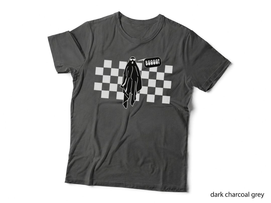 Vintage Retro Checkered Ghost Boo Halloween Outfit Costumes T-Shirt