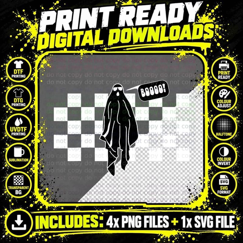 Vintage Retro Checkered Ghost Boo Halloween Outfit Png SVG Digital Bundle