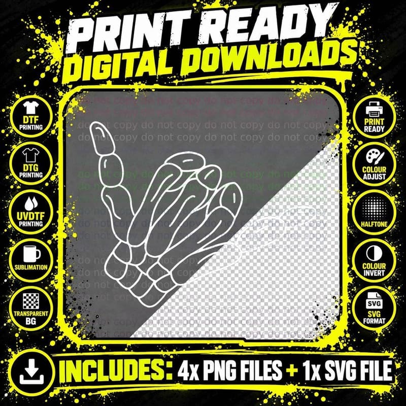 Vintage Retro Shaka Skeleton Funny Halloween Outfit Png SVG Digital Bundle