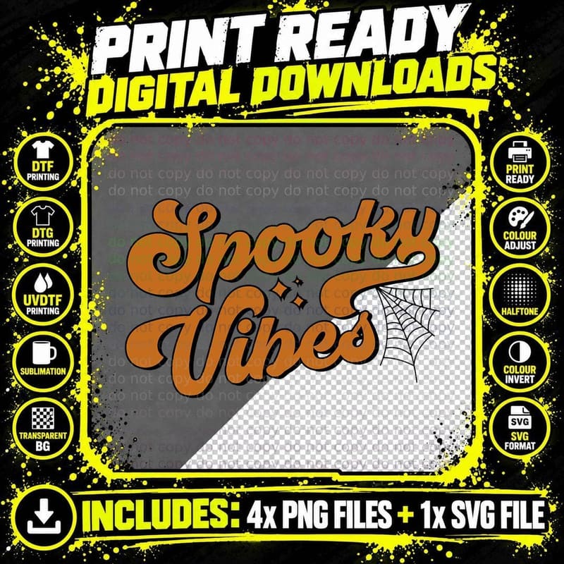 Vintage Retro Spooky Vibes Cute Halloween Outfit Png SVG Digital Bundle