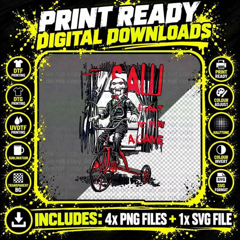 Vintage Saw Jigsaw Horror Movie T-Shirt Png SVG Digital Bundle