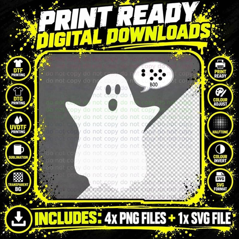 Visual Braille Boo Ghost Tee for Halloween Men Women Png SVG Digital Bundle