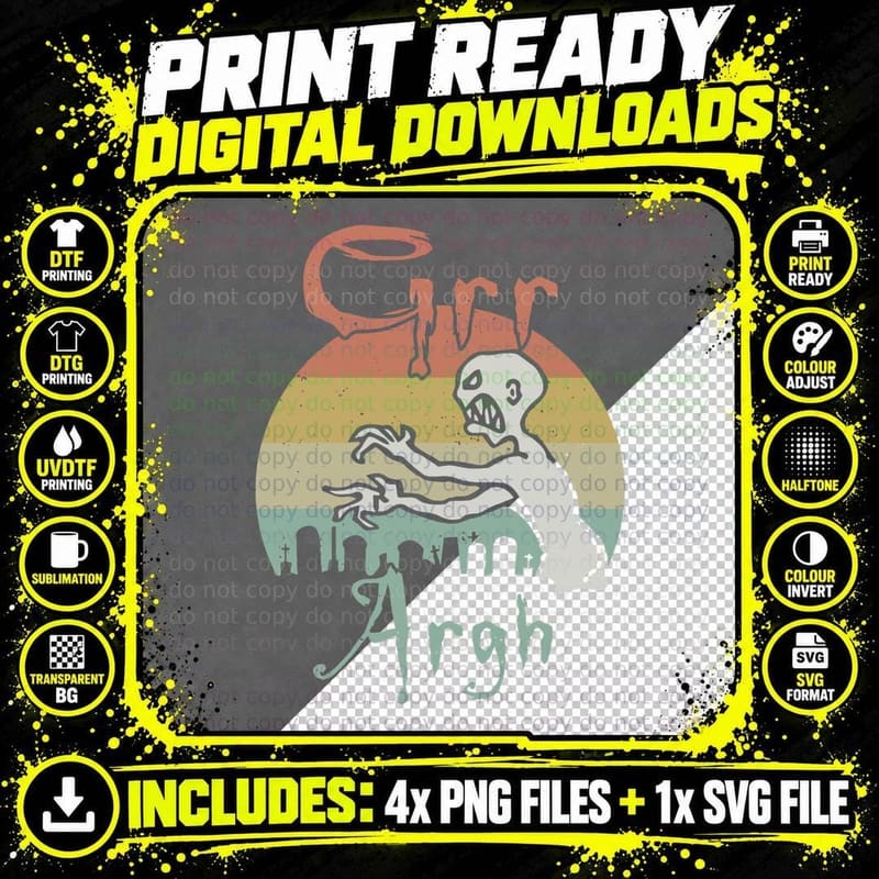 Zombie Dead Mummy Grr Argh Halloween Vintage Retro Png SVG Digital Bundle