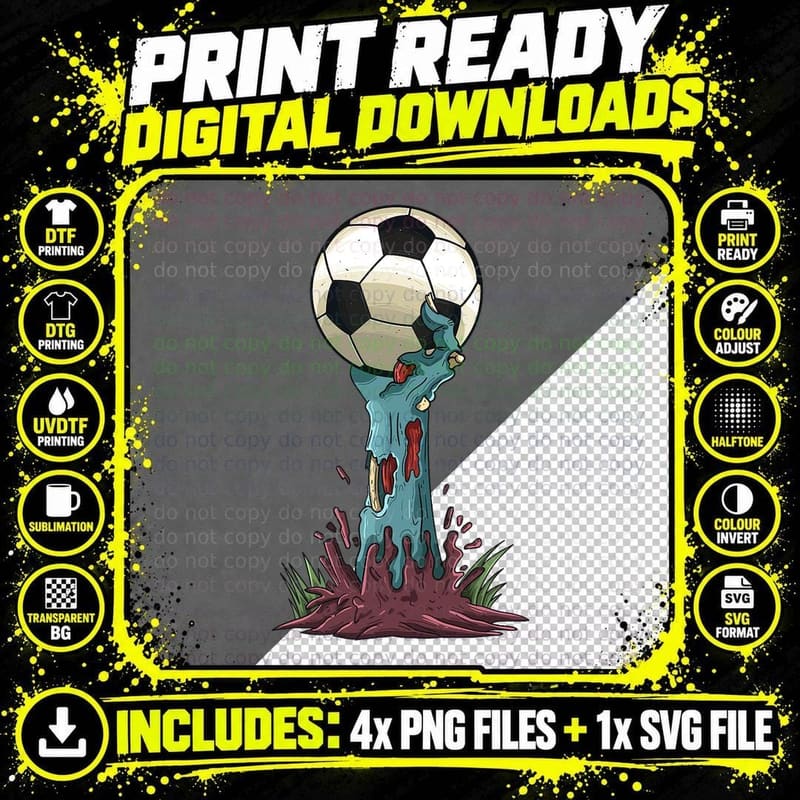Zombie Hands Soccer Funny Horror Scary Halloween Costume Png SVG Digital Bundle