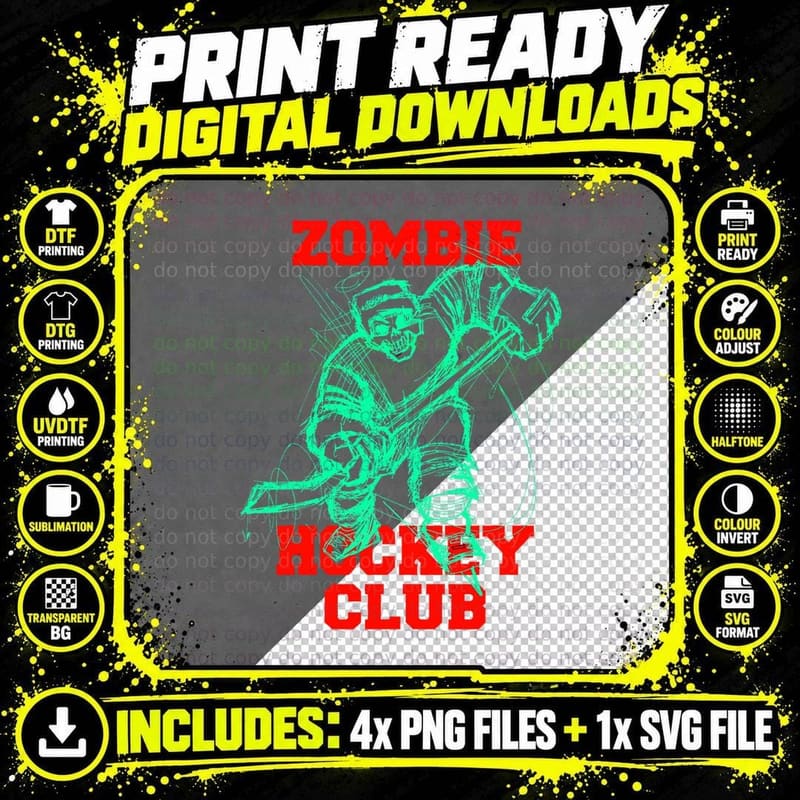 Zombie Ice Hockey Club Halloween Trick or Treat Costume Png SVG Digital Bundle