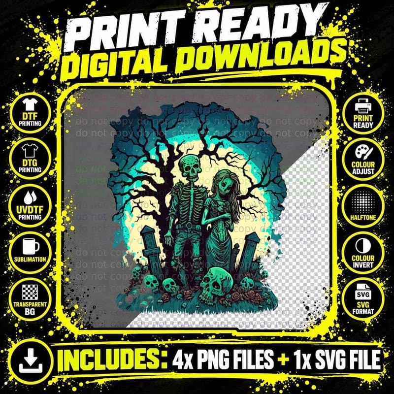 Zombie Love Valentine Horror Monster Halloween Gothic Png SVG Digital Bundle