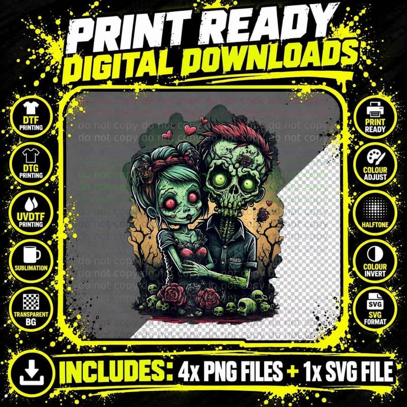 Zombie Love Valentine Horror Monster Halloween T-Shirt Png SVG Digital Bundle