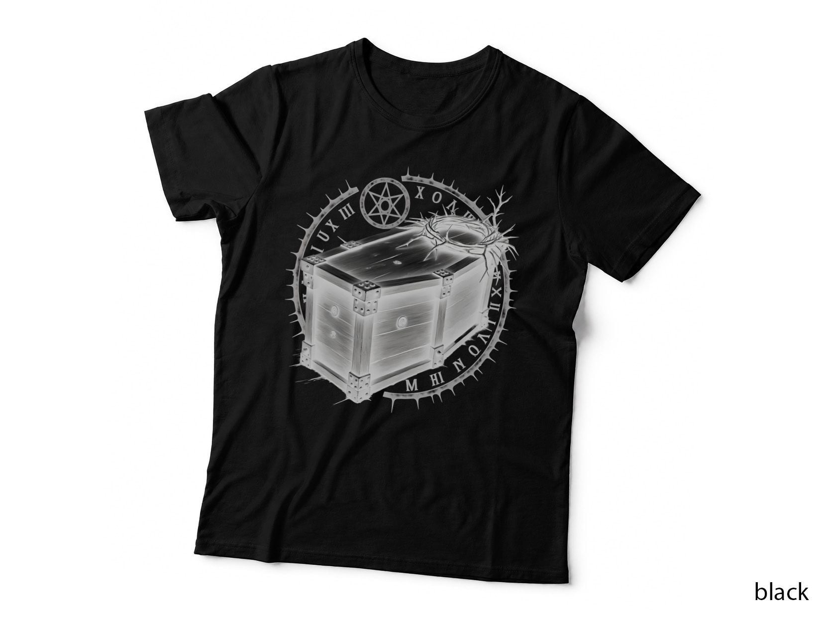 Arcane Gothic Chest with Crown of Thorns and Pentagram Horror T-Shirt