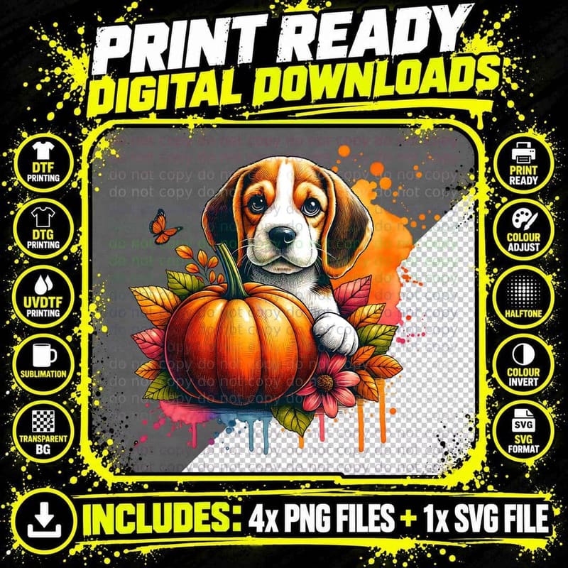 Beagle Pumpkin Halloween, Dog Lover, Cute T-Shirt Png SVG Digital Bundle