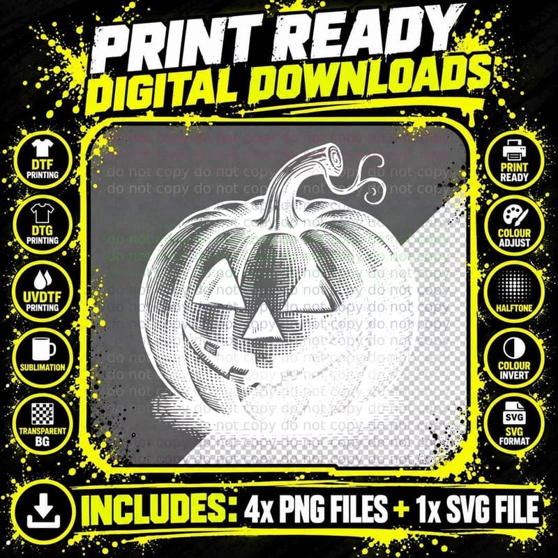 Black Jack O Lantern Halloween Goth Gift T-Shirt Png SVG Digital Bundle