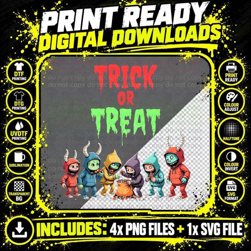 Bloody Trick or Treat Monsters Halloween Candy Horror Png SVG Digital Bundle