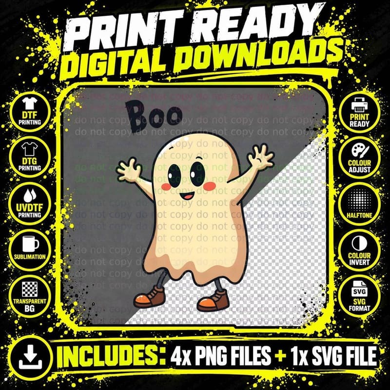 Boo Halloween Ghost, Spooky Season, Cute Spooky T-Shirt Png SVG Digital Bundle