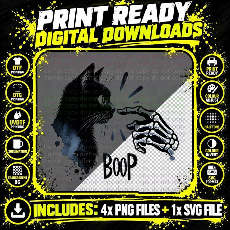 Boop Skeleton Hand and Bird Halloween, Horror T-Shirt Png SVG Digital Bundle