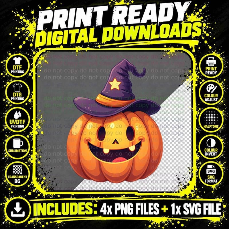 Charming Wizard Pumpkin, Cute Halloween Forest Spooky 3 Png SVG Digital Bundle