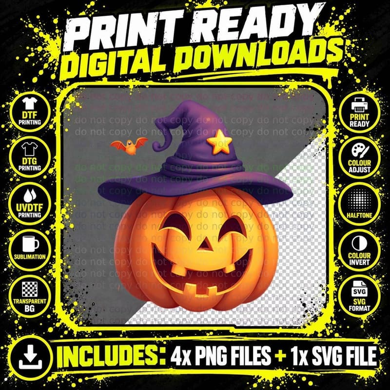 Charming Wizard Pumpkin, Cute Halloween Forest Spooky 4 Png SVG Digital Bundle
