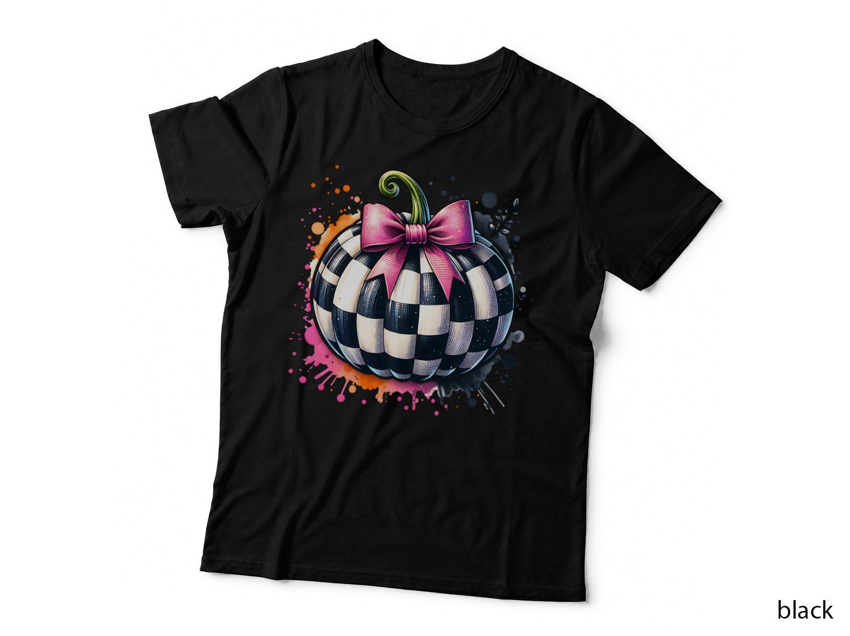Checkered Pumpkin with Bow Clipart Shirt, Minimalist, Collegiate, Gift T-Shirt