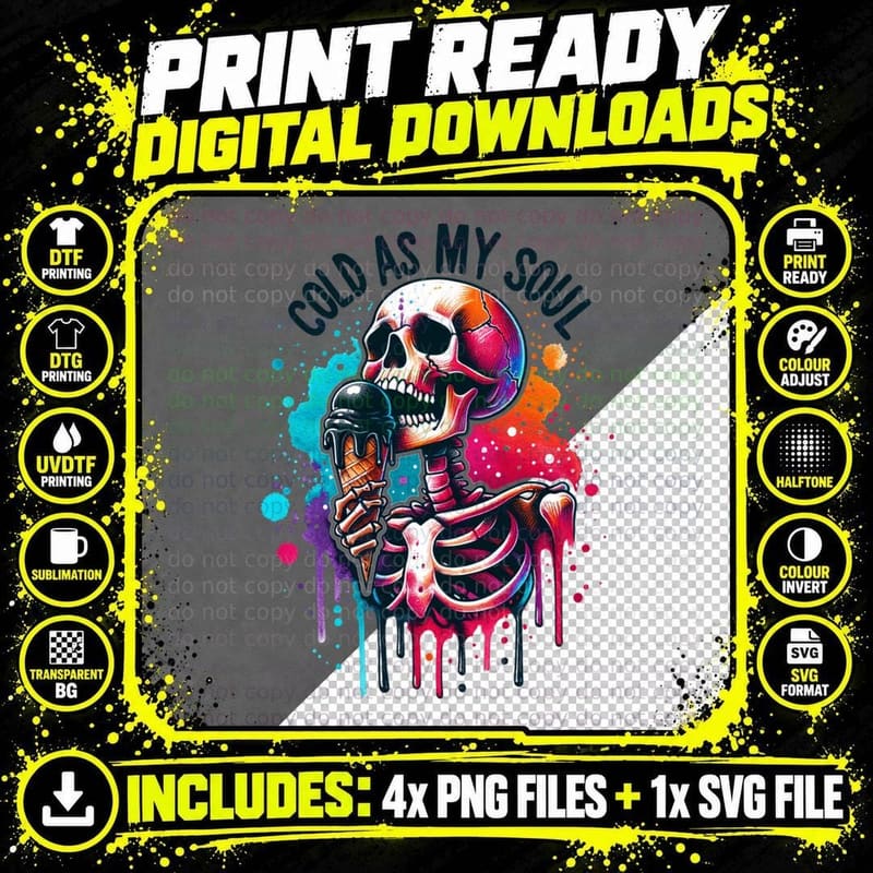 Cold as My Soul Skeleton Spooky Grunge Gothic Emo Png SVG Digital Bundle