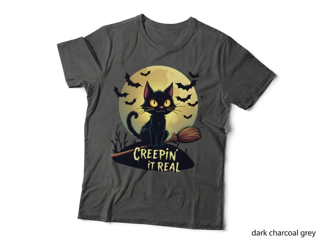 Creepin It Real Halloween Cat Shirt Funny Spooky Black Cat Full Moon T-Shirt
