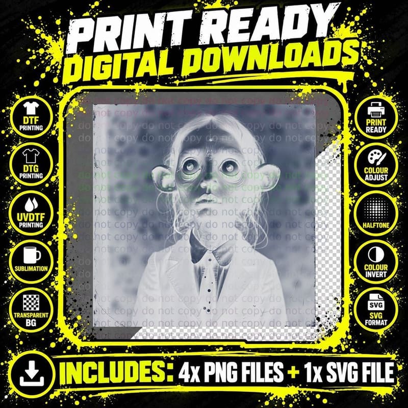 Creepy Child Portrait Large Eyes Pointed Ears T-Shirt Png SVG Digital Bundle