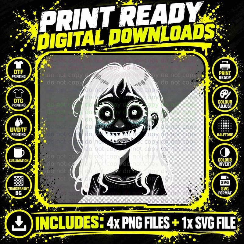 Creepy Scary Girl Horror Gothic Goth Creepycore T-Shirt Png SVG Digital Bundle
