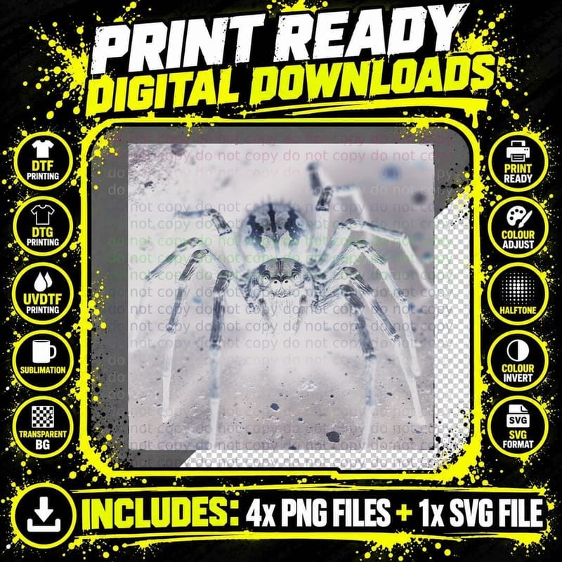 Creepy Vintage Filter Spider T-Shirt Png SVG Digital Bundle