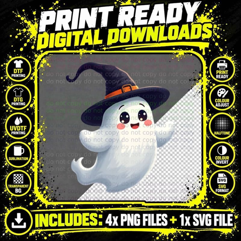 Cute Spooky Halloween Witch Ghost Graphic 3 T-Shirt Png SVG Digital Bundle