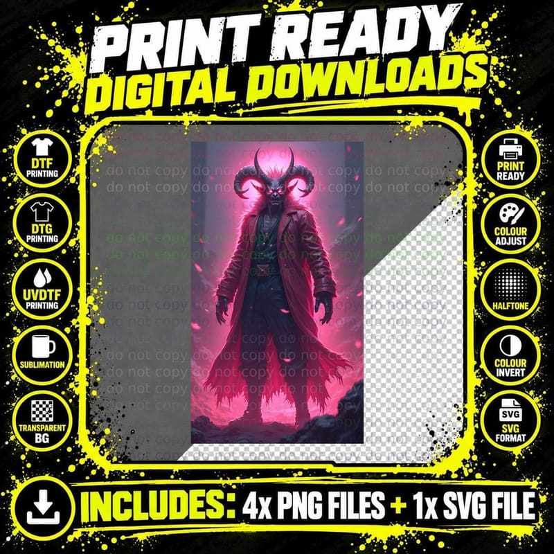 Dark Blue Demon Red Eyes Glowing Aura Fantasy Horror Png SVG Digital Bundle