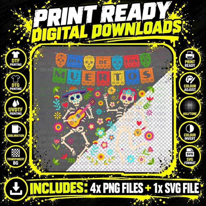 Dia De Los Muertos Day of the Dead Mexican Skeleton Png SVG Digital Bundle