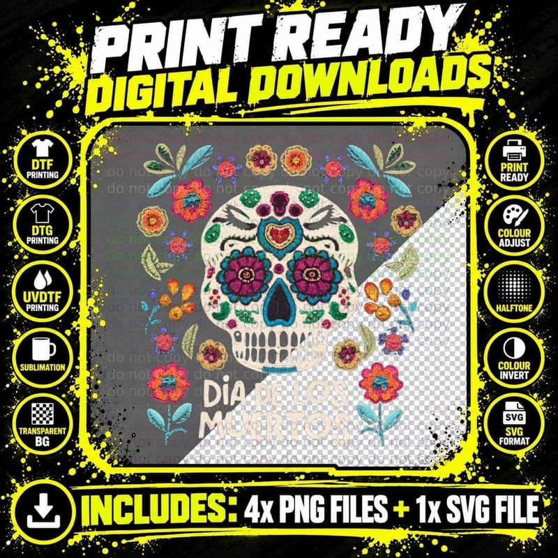 Dia De Los Muertos, Mexico Day Sugar Skull Halloween Png SVG Digital Bundle
