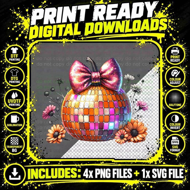 Disco Pumpkin with Bow Clipart Shirt, Retro Vintage Png SVG Digital Bundle