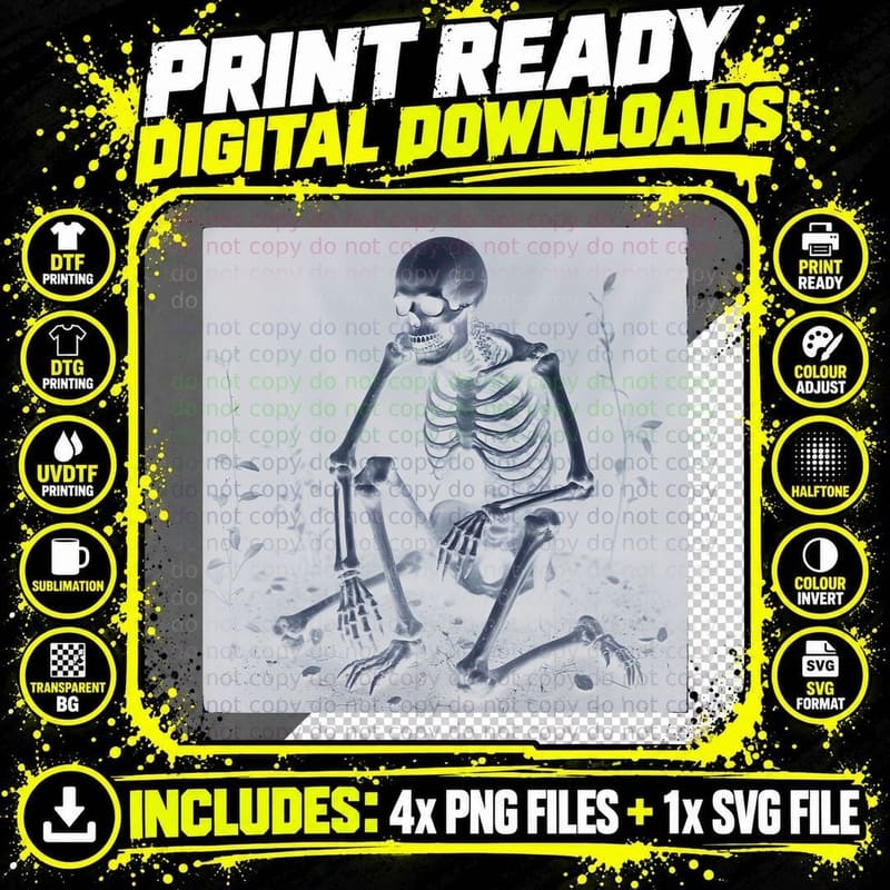 Eerie Skeleton Sepia Tone Realistic Contemplative Gothic Png SVG Digital Bundle