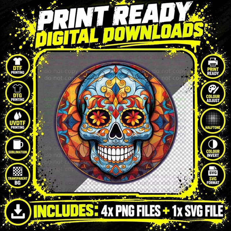 El Dia De Los Muertos Day of the Dead Sweet Skull Png SVG Digital Bundle