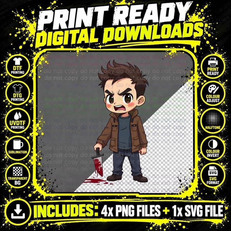 Evening Mode Horror Slasher Chibi Killer T-Shirt Png SVG Digital Bundle