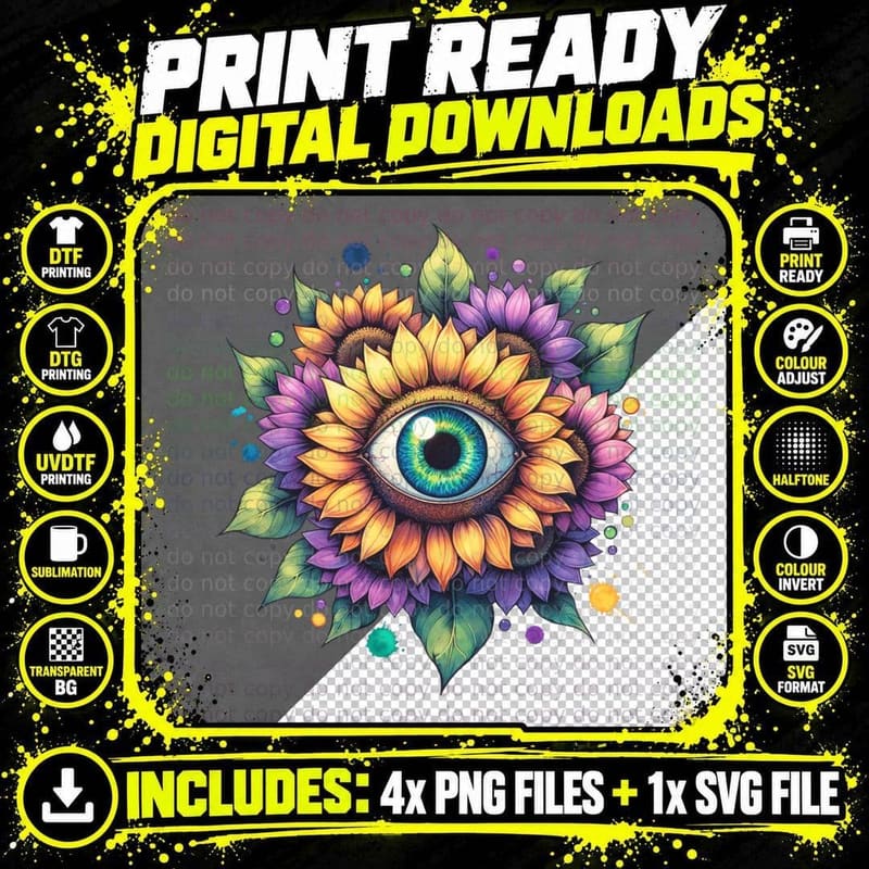 Eyeball Sunflower Halloween, Horror, Goth T-Shirt Png SVG Digital Bundle