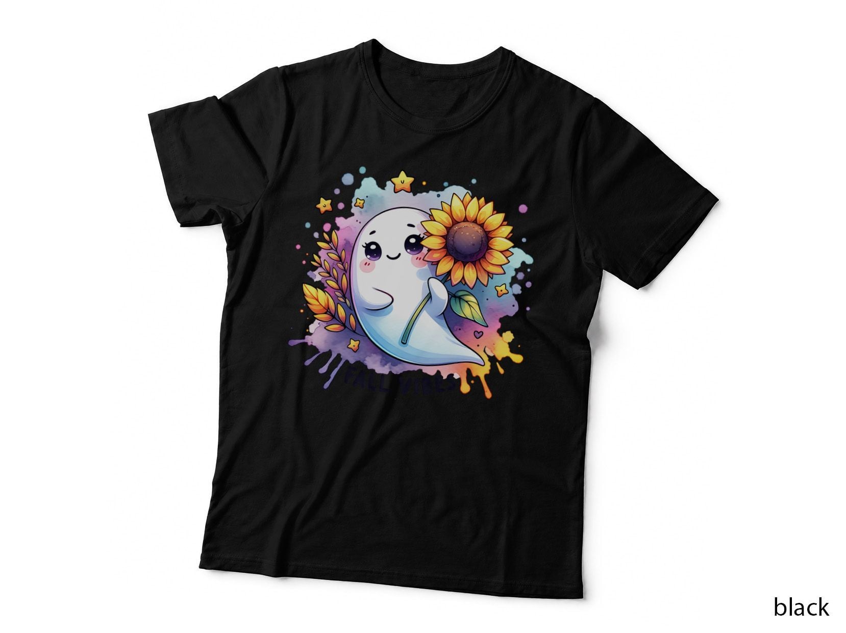 Fall Vibes Ghost with Sunflower Shirt, Retro Vintage, Minimalist, Gift T-Shirt