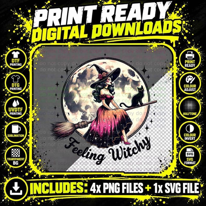 Feeling Witchy Moon, Halloween, Goth, Lover Png SVG Digital Bundle