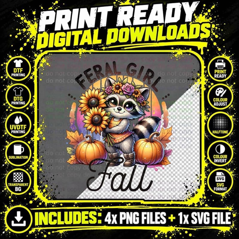 Feral Girl Fall Sunflowers Fall, Cute T-Shirt Png SVG Digital Bundle