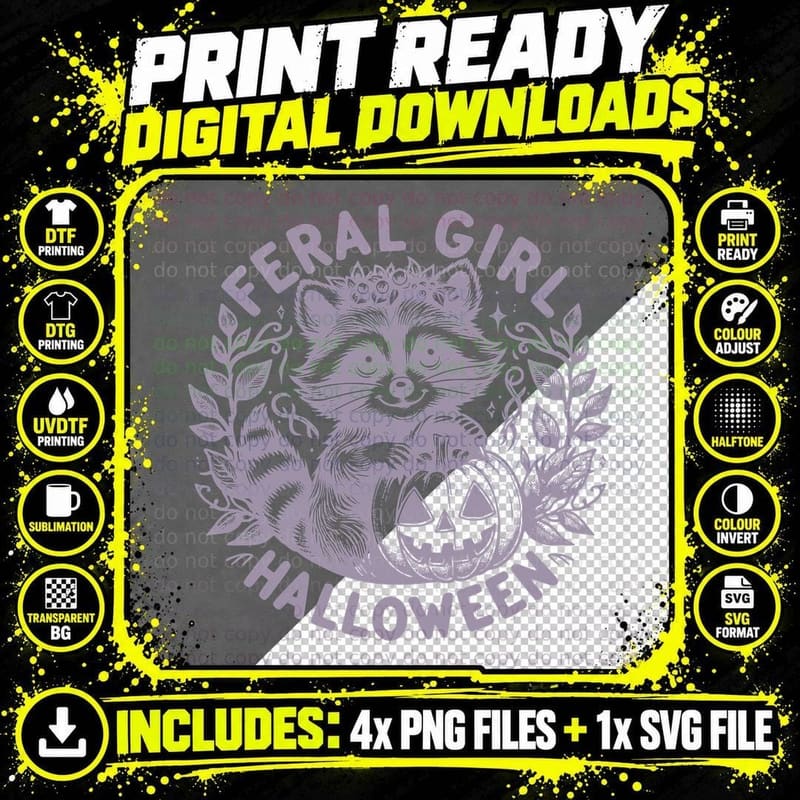 Feral Girl Halloween Pumpkin Purple, Cozy, Gift Idea Png SVG Digital Bundle