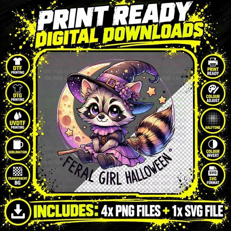 Feral Girl Raccoon, Halloween, Horror, Cute T-Shirt Png SVG Digital Bundle