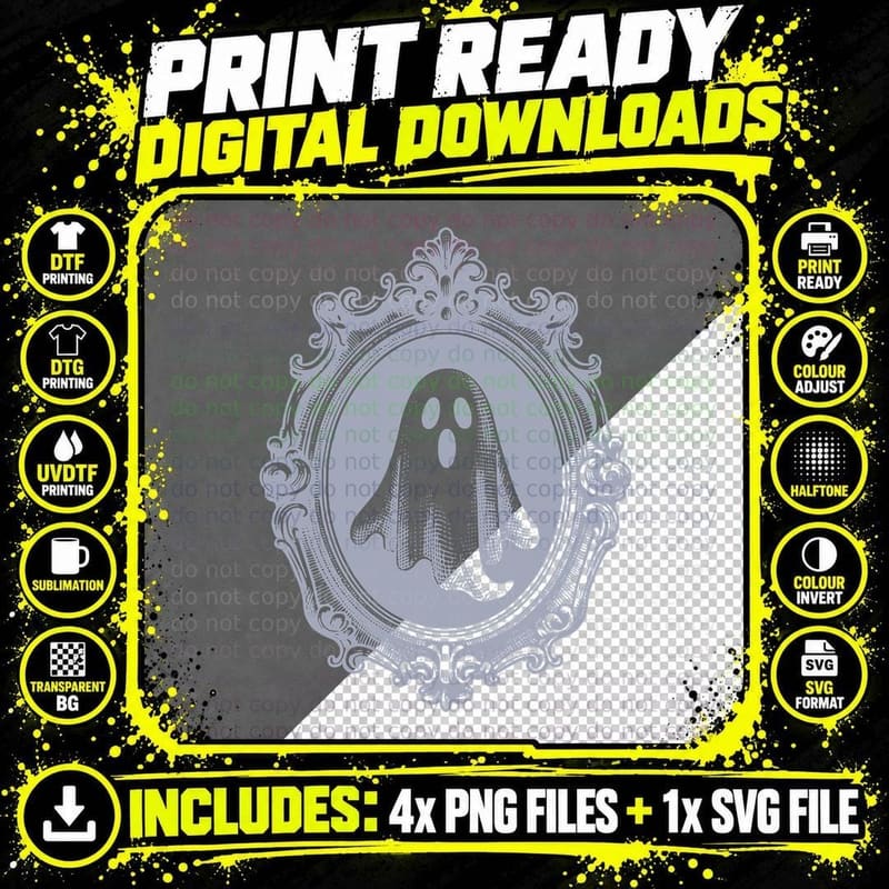 Frame Ghost Inside Goth Halloween, Collegiate Png SVG Digital Bundle
