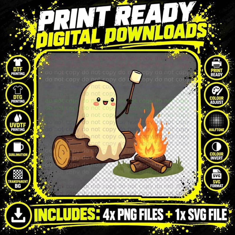 Ghost Campfire, Spooky Season, Fall T-Shirt Png SVG Digital Bundle
