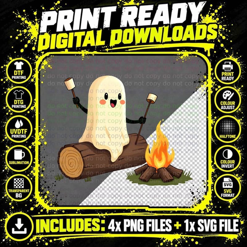 Ghost Campfire, Spooky Season, Fall, Halloween T-Shirt Png SVG Digital Bundle