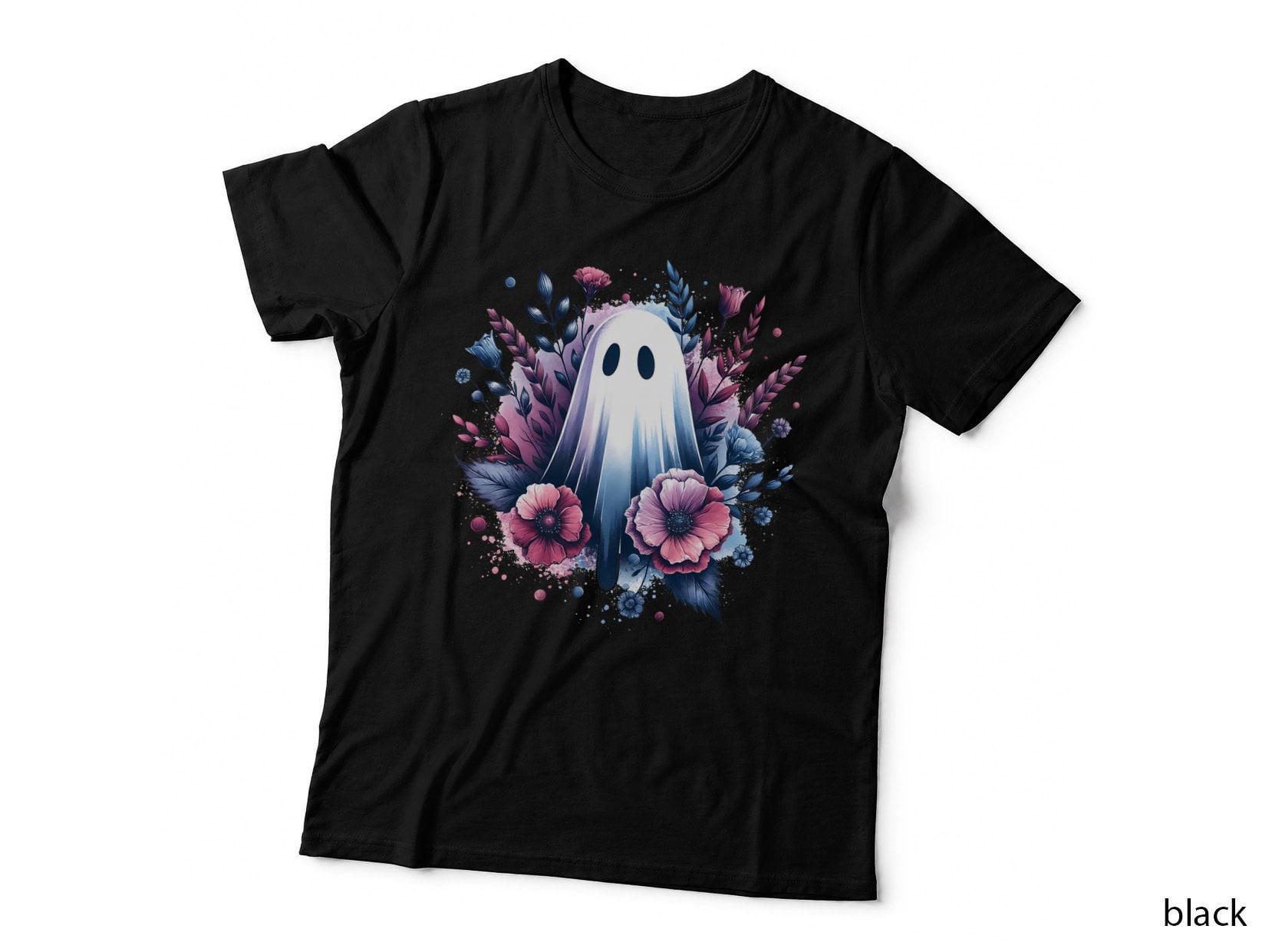 Ghost Pink Blue Flowers Vintage, Minimalist, Comfy Casual, Gift T-Shirt