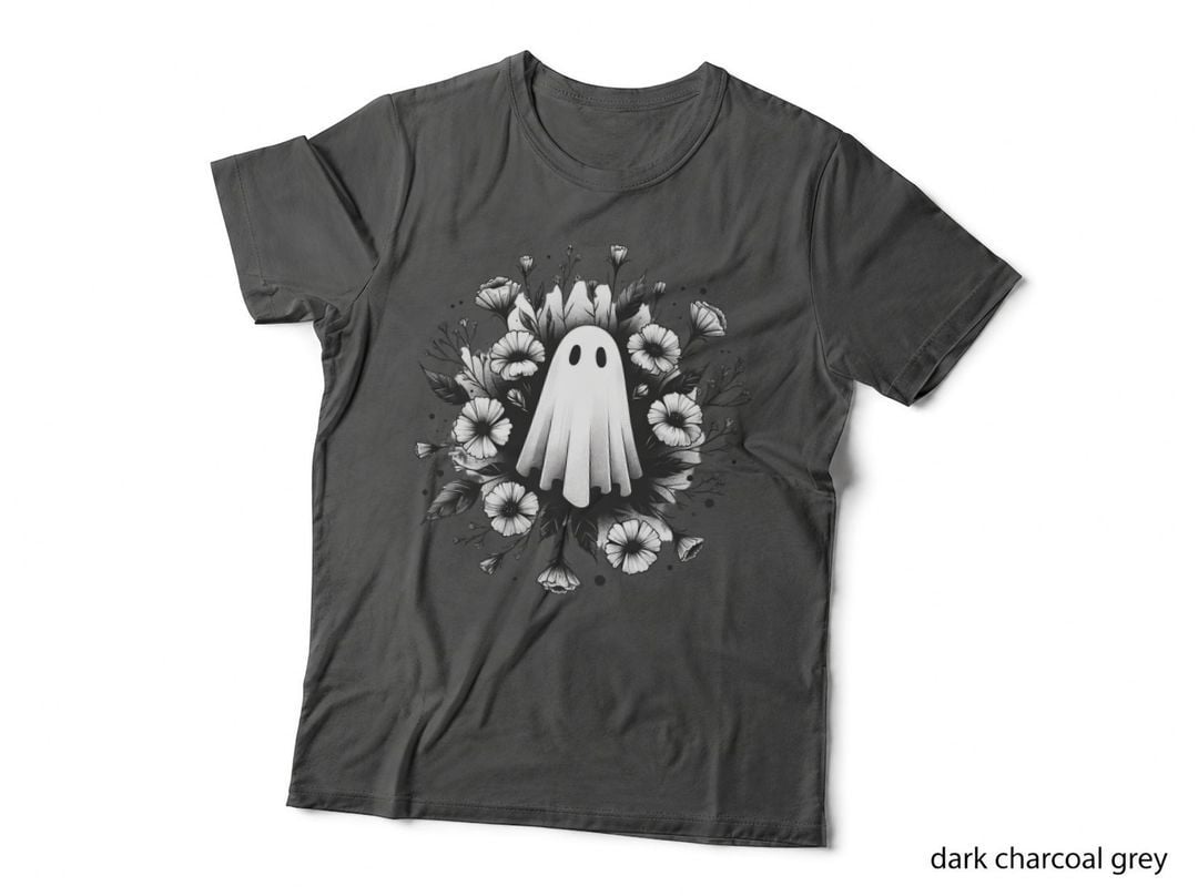 Ghost with Flowers Black, Retro Vintage, Funny Aesthetic, Gift T-Shirt
