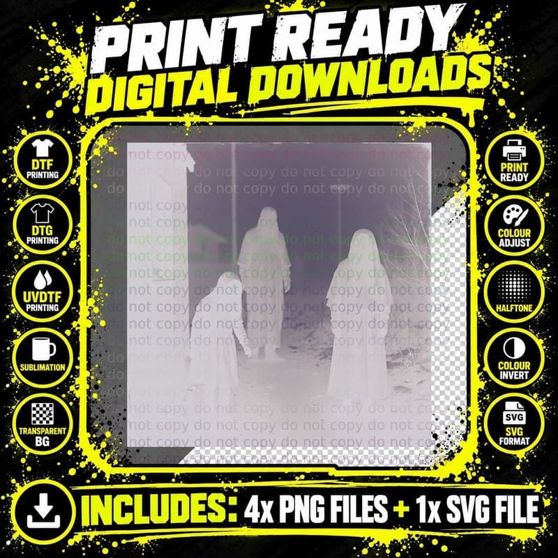 Ghostly Figures Eerie Foggy Monochromatic Gothic Horror Png SVG Digital Bundle